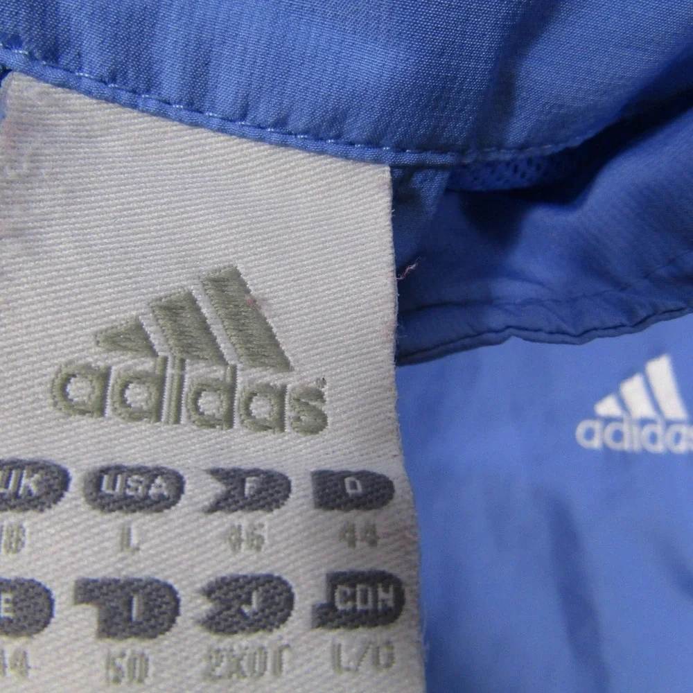 Adidas Jacket Mens L Blue Full Zip Windbreaker‎ Lined Mesh Pockets Breathable